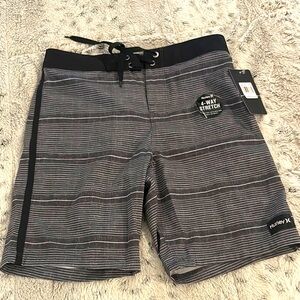 Hurley Black and Gray Board Shorts with Striped Design